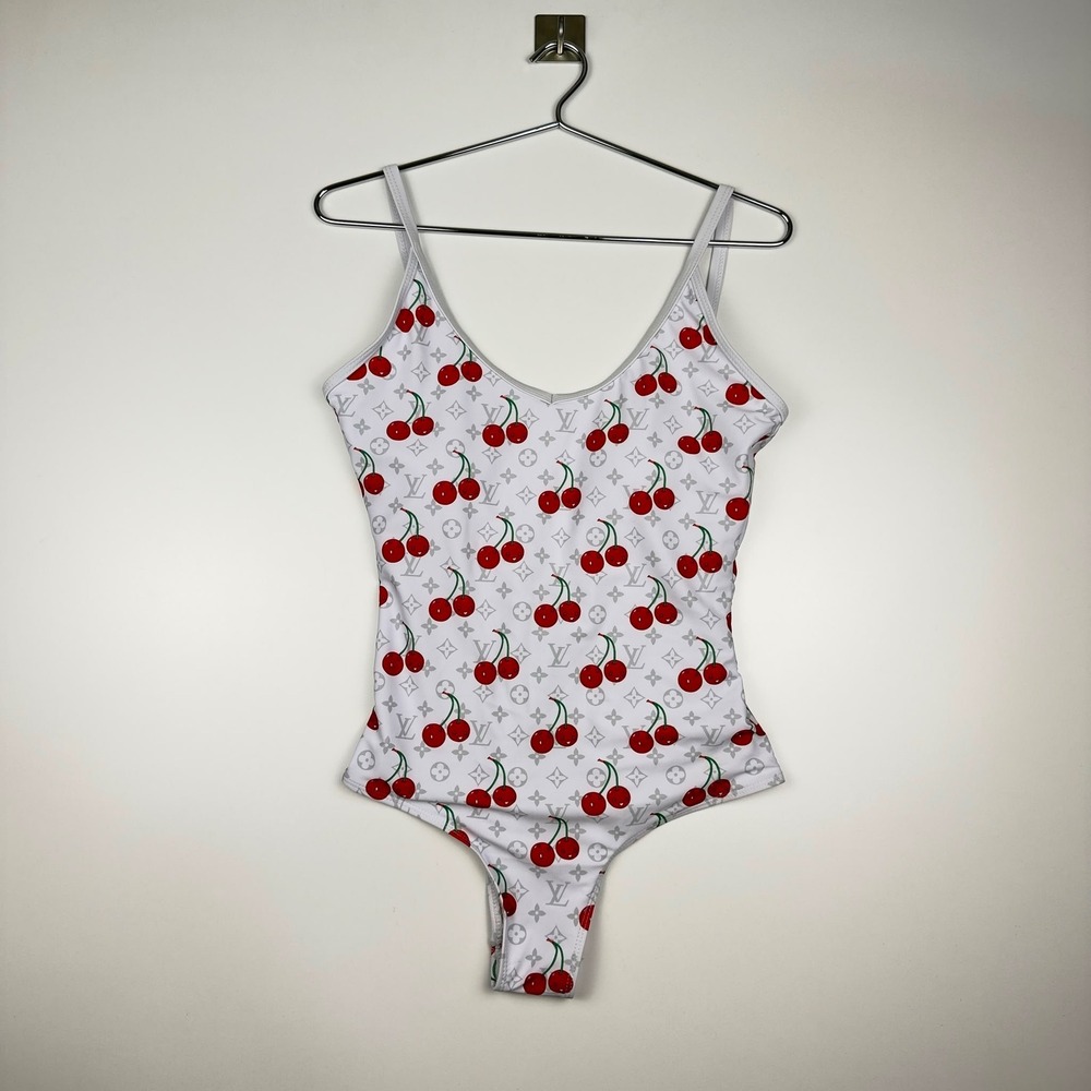 Louis Vuitton Cherry Monogram One Piece Swimsuit White Takashi Murakami XL